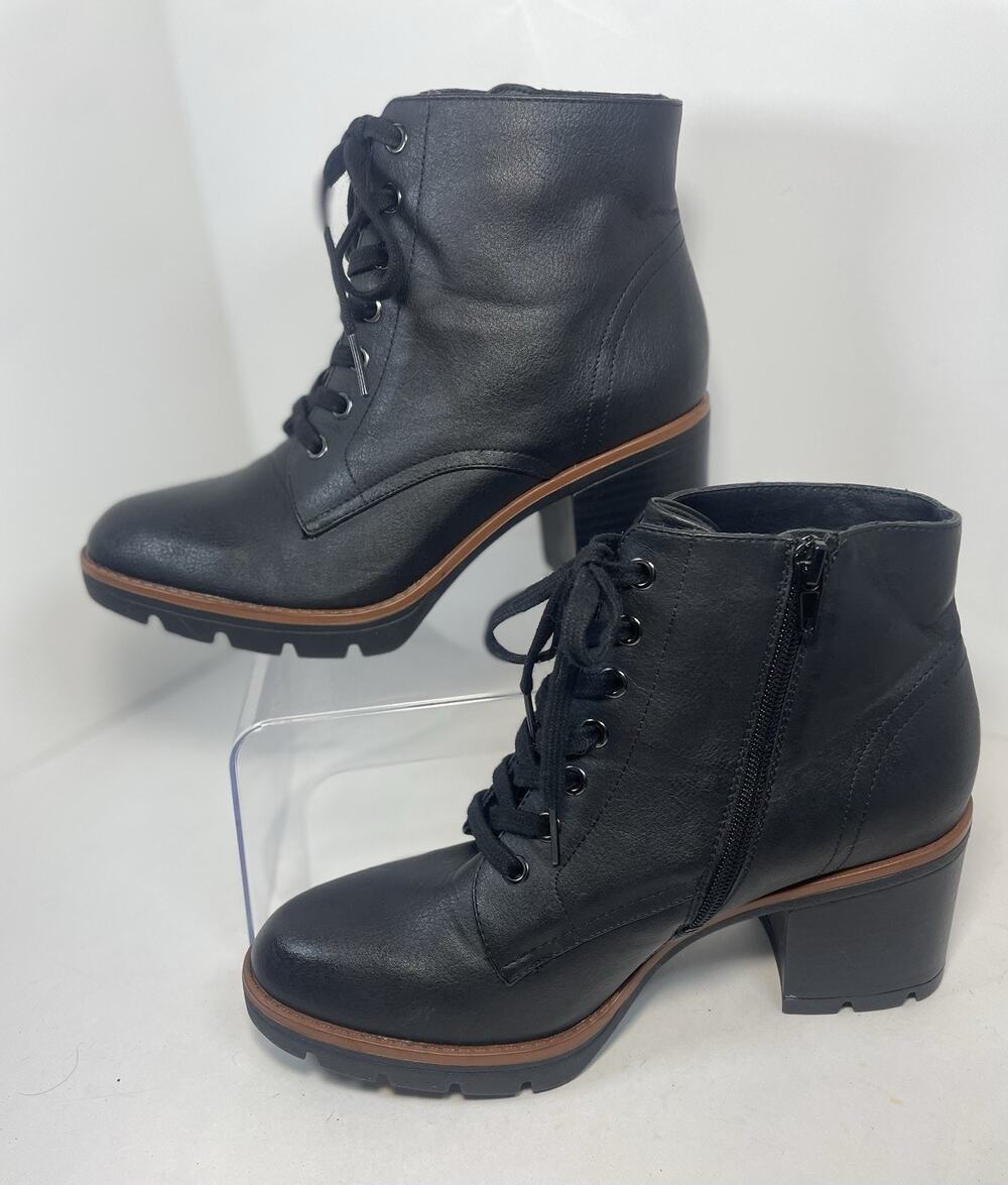 Naturalizer Platform Lace Up Booties Women's 9.5 Madalynn Faux Leather Black EUC